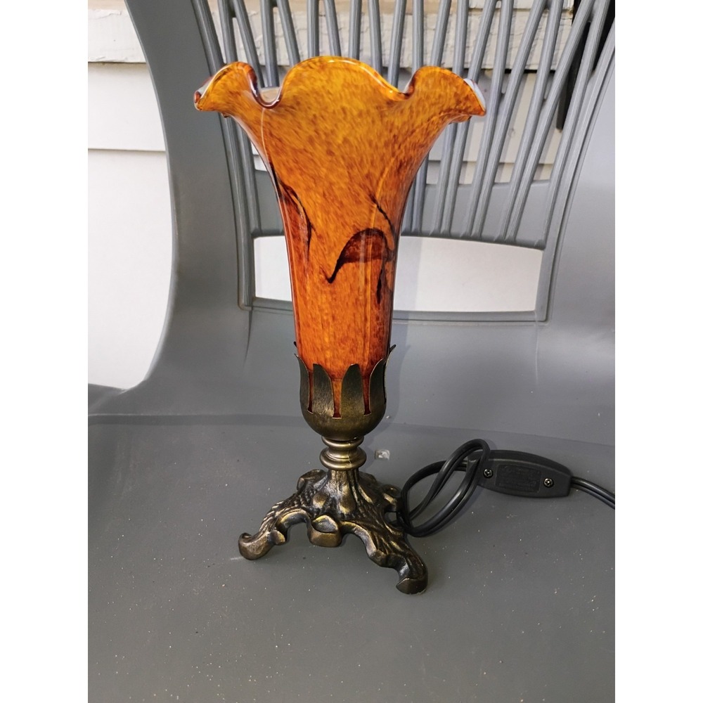 Medya Tiffany Amber Pond Lily Table Lamp Knob 9" Bronze
